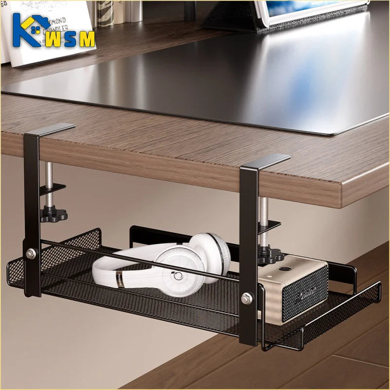 Under-Desk Cable Management Tray – No-Drill Steel Wire Organizer Rack & Storage Shelf