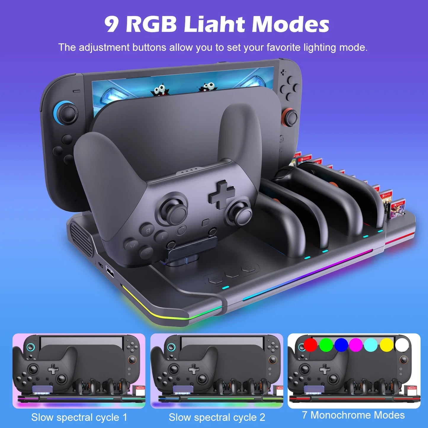 Multi-Functional Switch 2 Cooling & Charging Stand SW2139 – Fan, 10 Game Card Slots & 9 LED Light Effects