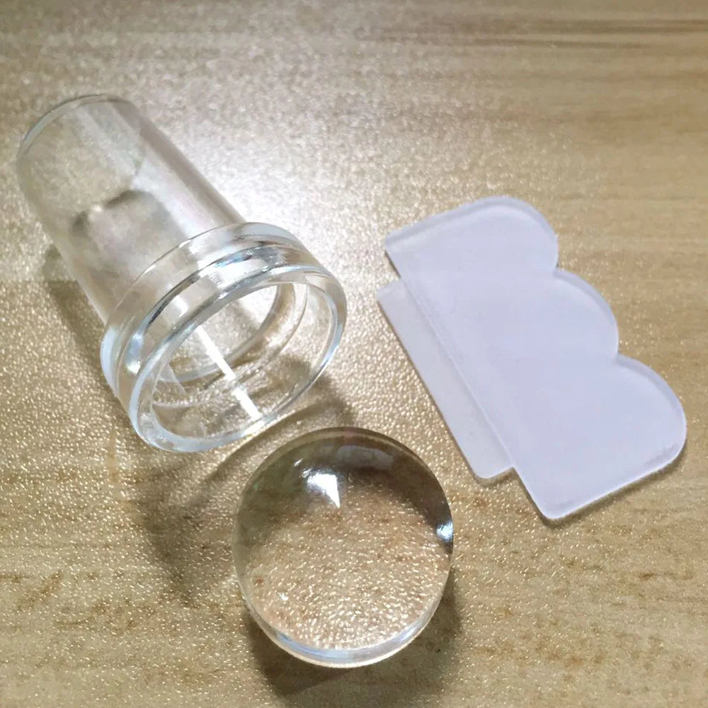 Transparent Nail Art Stamper Kit - French Manicure Stamping Plate, Scraper & Polish Tools
