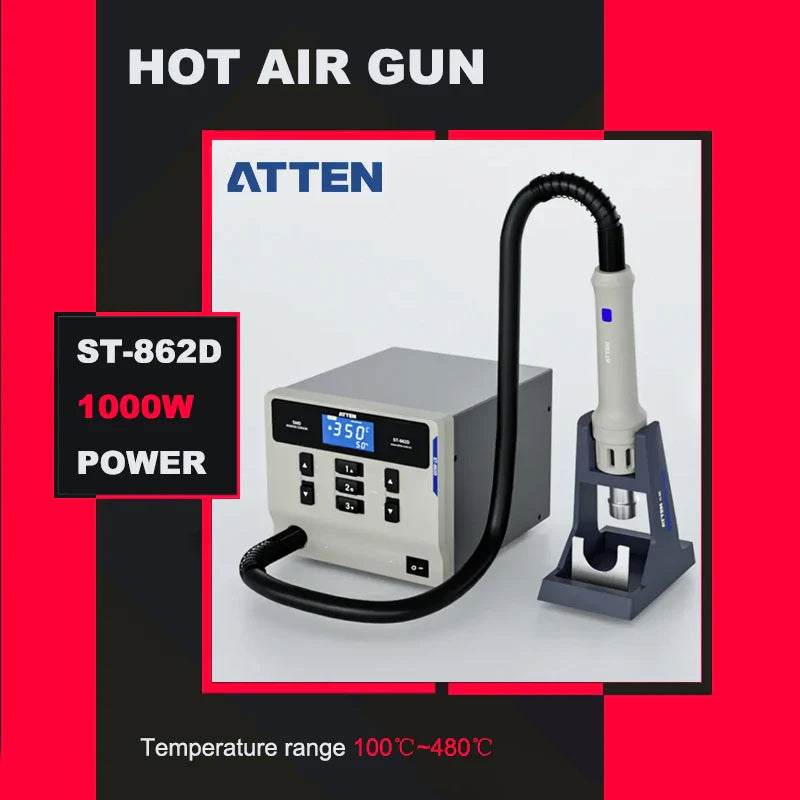 ATTEN ST-862D Hot Air Gun Soldering Station – 1000W Lead-Free Digital Display Rework Station for Phone & PCB Repair