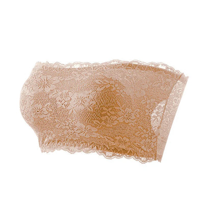 Plus-Size Women Floral Lace Strapless Bra with Elastic Chest Strap, Summer Invisible Shoulder Strap Wrap Tube Top