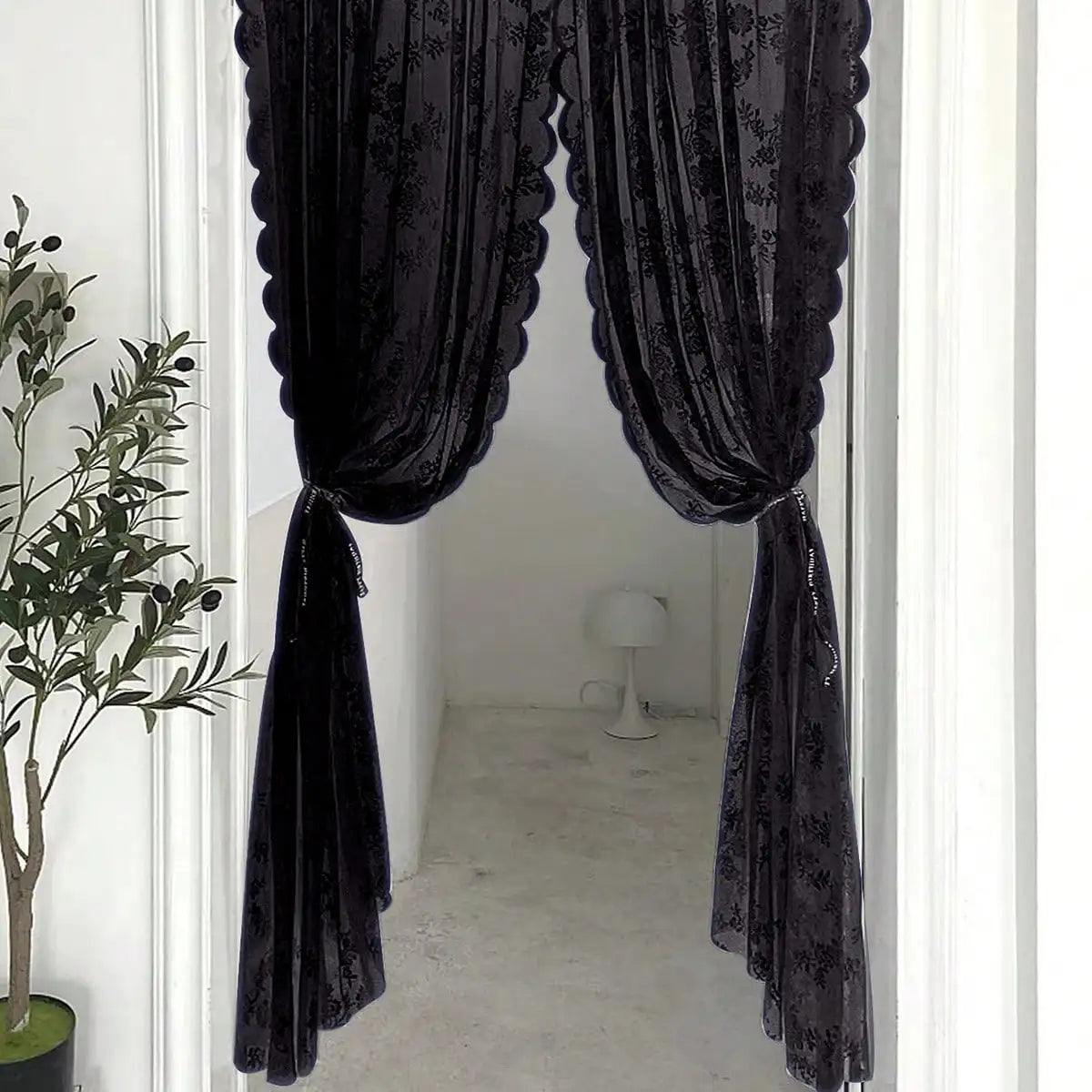 Black Floral Lace Curtain Panel - Sheer Rod Pocket Window Drapery for Elegant Home Decor