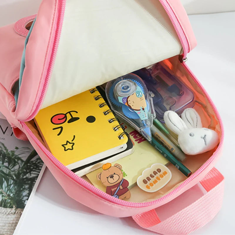Plush 3D Rabbit Backpack for Kids – Cute Bow Tie Cartoon School Bag for Boys & Girls