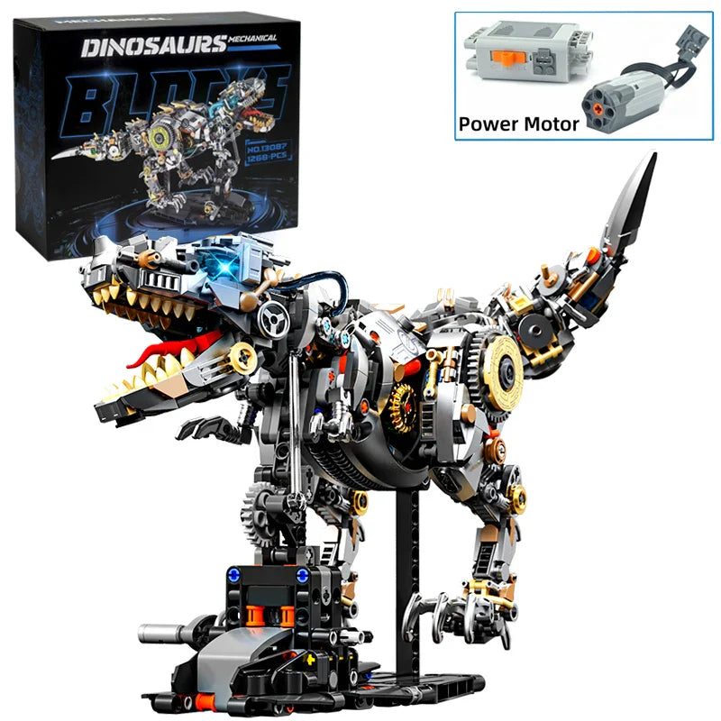 STEM Jurassic Mechanical Dinosaur Building Blocks – Light-Up T-Rex Model Toy for Kids