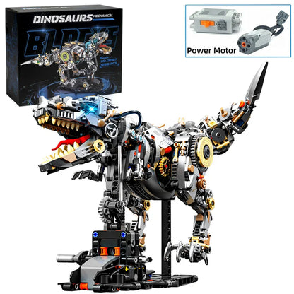STEM Jurassic Mechanical Dinosaur Building Blocks – Light-Up T-Rex Model Toy for Kids