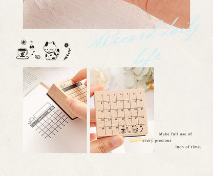 Cute Cat Wood Stamp Calendar – Daily & Monthly Planner Stamps for Journaling, Scrapbooking & DIY Crafts