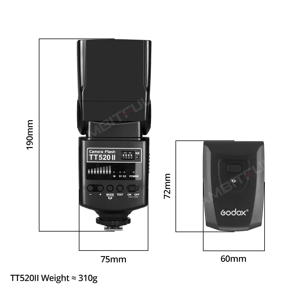 Godox TT520II Camera Flash – Built-in 433MHz Wireless Speedlite for Canon, Nikon, Pentax, Olympus DSLR Cameras