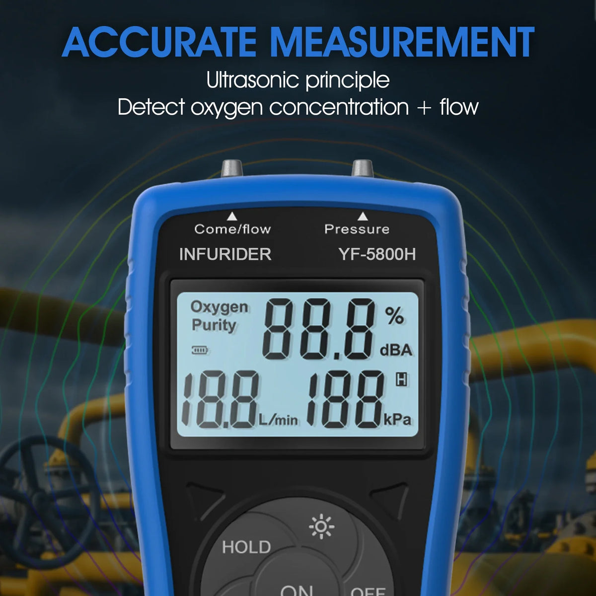 Handheld 5800H 3-in-1 Oxygen Analyzer - Ultrasonic O2 Tester for Oxygen Concentrator Flow, Pressure & Concentration
