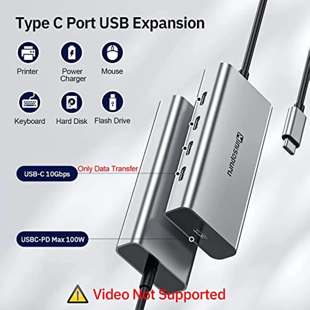 Minisopuru USB C Hub 10Gbps – USB 3.2 Type-C to USB Adapter with 100W PD for MacBook Pro, iMac & PC Accessories