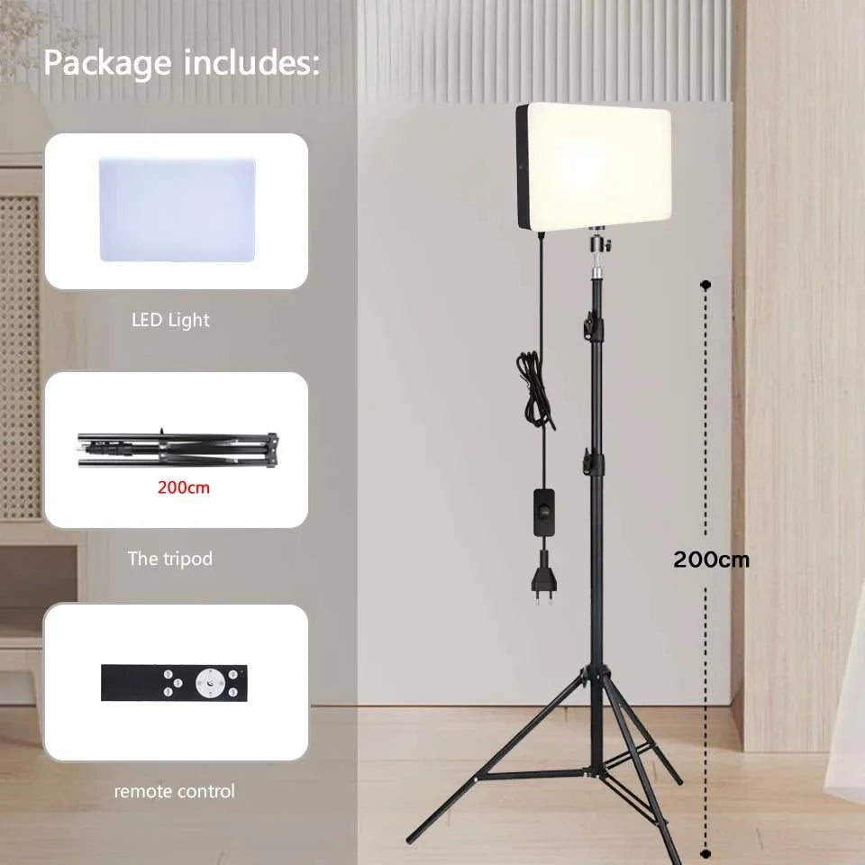 LED Photo Studio Video Fill Light Panel – 3000K-6500K Adjustable with Tripod Stand & Long Arm, EU Plug for Live Streaming