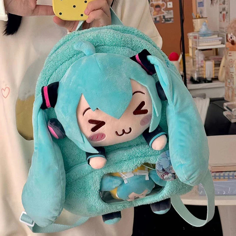 Hatsune Miku Plush Backpack – Sweet & Cute Anime Embroidery, Large Capacity Storage, Soft Toy Gift for Girls