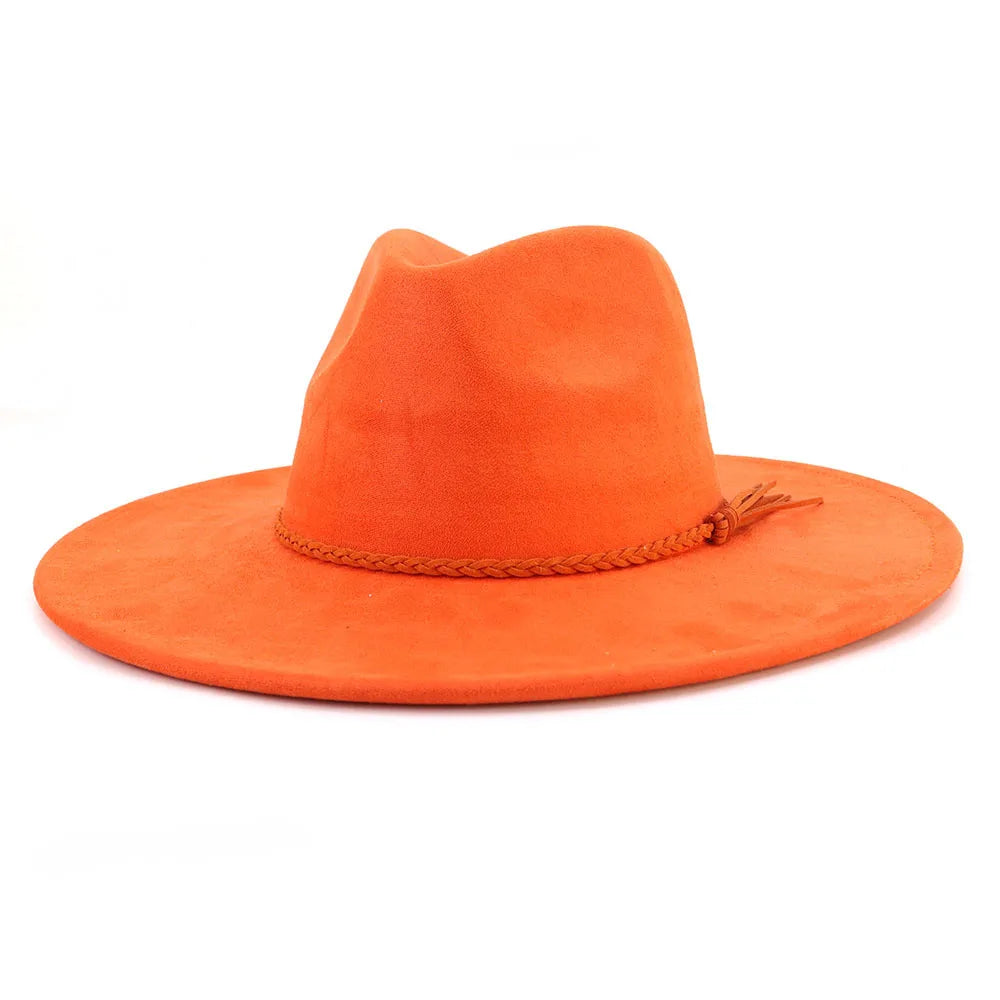 Suede Top Hat Fedora - 9.5cm Wide Brim Felt Jazz Hat for Men and Women, Autumn/Winter Classic Church Sombrer