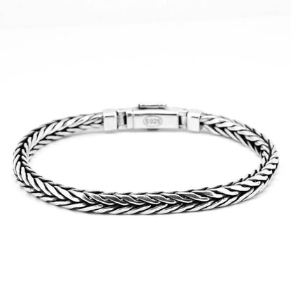 100% S925 Sterling Silver Handmade Woven Bracelet — Retro Domineering Style for Men & Women, Pure Silver Jewelry