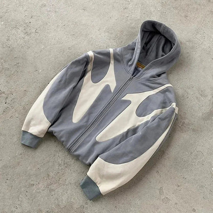 American Retro Devil Print Hoodie - Y2K Harajuku Zip-Up Streetwear Sweatshirt