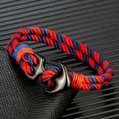 MKENDN Anchor Bracelet – Double Strand Nautical Waterproof Rope with Black Stainless Steel Sport Buckle for Men & Women
