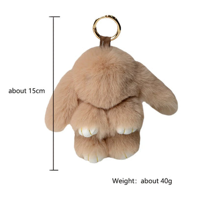 Fluffy Rabbit Fur Pom Pom Keychain - Soft Bunny Bag Charm & Cute Accessory Gift for Girls