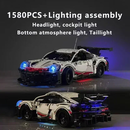 911RSR 1580PCS RC Racing Car Building Set – Technical Model with LED Lights, MOC Bricks Adult Toy Gift