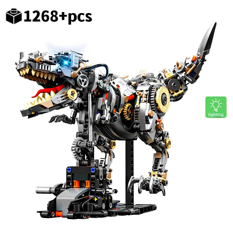 STEM Jurassic Mechanical Dinosaur Building Blocks – Light-Up T-Rex Model Toy for Kids