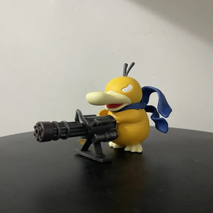 Pokemon Series Psyduck Gatling Gun Figure — Cute Duck Anime Figurine Collectible Toy, Creative Model Gift for Birthdays