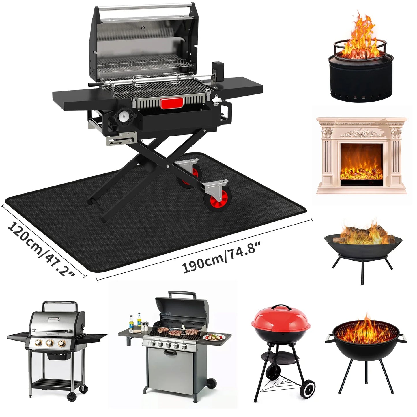 Large Fire Blanket & Grill Mat – Double-Sided Fireproof, Oil-Proof, Waterproof BBQ Protector for Grill & Fireplace