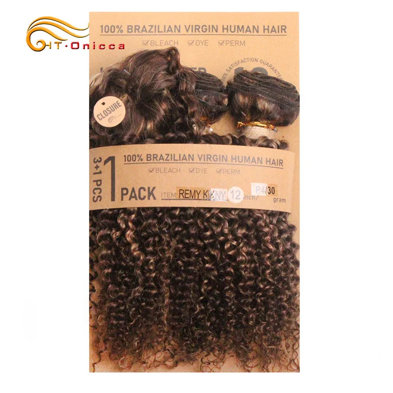 Kinky Curly Human Hair Bundles with Closure – Short Indian Hair Bundles with Circular Closure