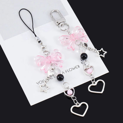 Y2K Bow Heart Star Phone Charm - Kawaii Goth Keychain Pendant for Bags & Cute Accessories