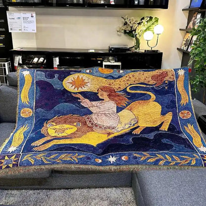 Animal Sofa Blanket Cover – European Village Cartoon Tapestry for Home Decor, Sofa, Bed & Camping