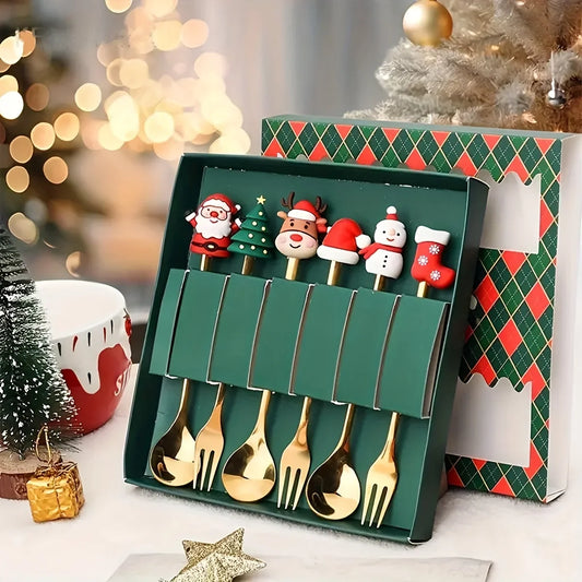 2/4/6 Pcs Christmas Fork and Spoon Set – Stainless Steel Creative Tableware | Coffee, Tea, and Dessert Forks and Spoons Gift Set