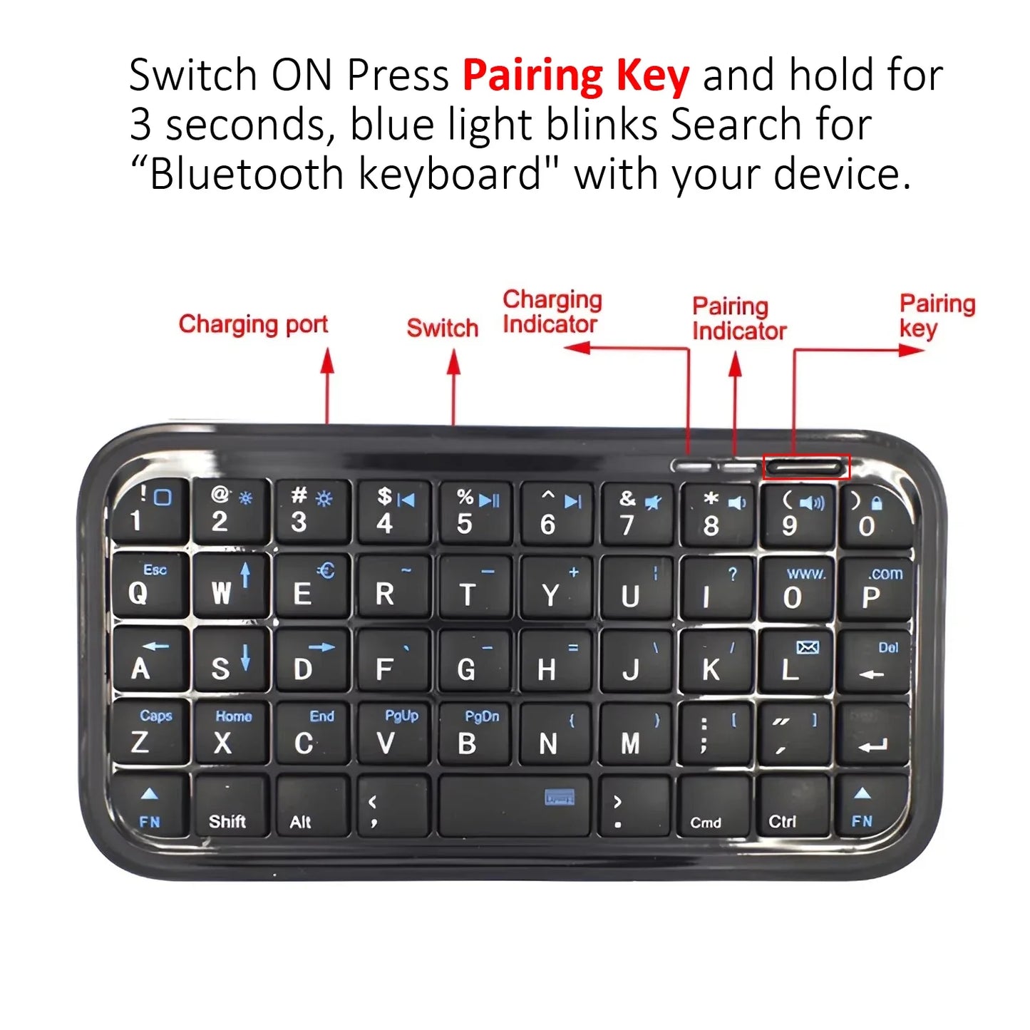 Mini Rechargeable Type-C Bluetooth 3.0 Keyboard – Slim 49-Key Wireless Keypad for Tablets & Smartphones
