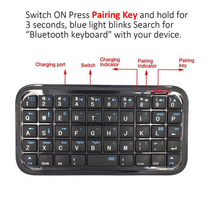 Mini Rechargeable Type-C Bluetooth 3.0 Keyboard – Slim 49-Key Wireless Keypad for Tablets & Smartphones