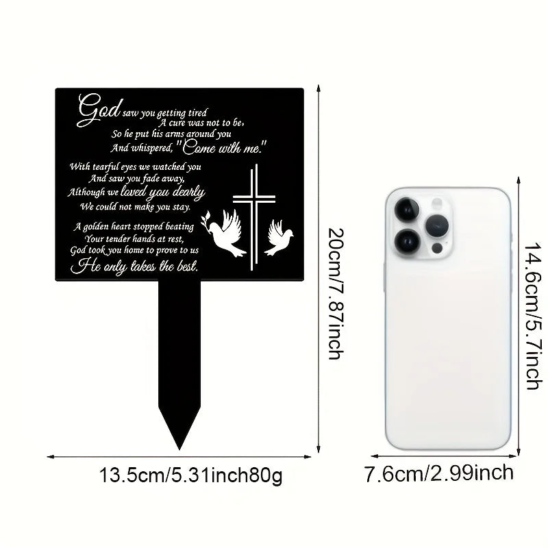 Waterproof Memorial Suncatcher Grave Marker – Black Remembrance Plaque Stake with Dove for Cemetery & Garden