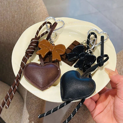 Kawaii INS Style Heart Leather Keychain – Trendy Chocolate Bag Pendant Charm, Creative Fashion Bag & Key Ring Accessory
