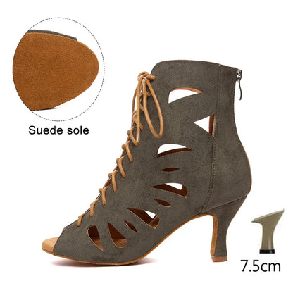 HROYL Women’s Latin Dance Shoes – Lace-Up Hollow Fish Mouth Jazz & Tango High Heels 6-10CM
