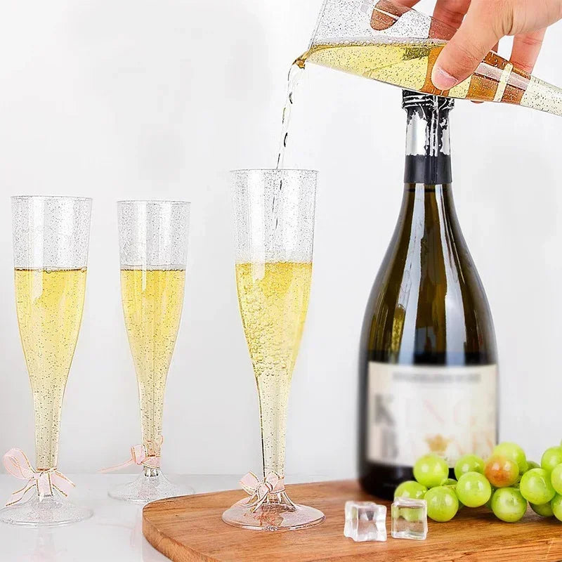 25Pcs 5oz Clear Plastic Champagne Flutes – Disposable Sparkling Wine & Cocktail Cups for Weddings, Parties & Toasting Events