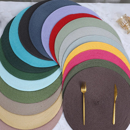 38cm Round Braided Tableware Mat – Washable, Anti-Slip, Heat-Resistant Dining Placemat and Drink Coaster for Home Decor