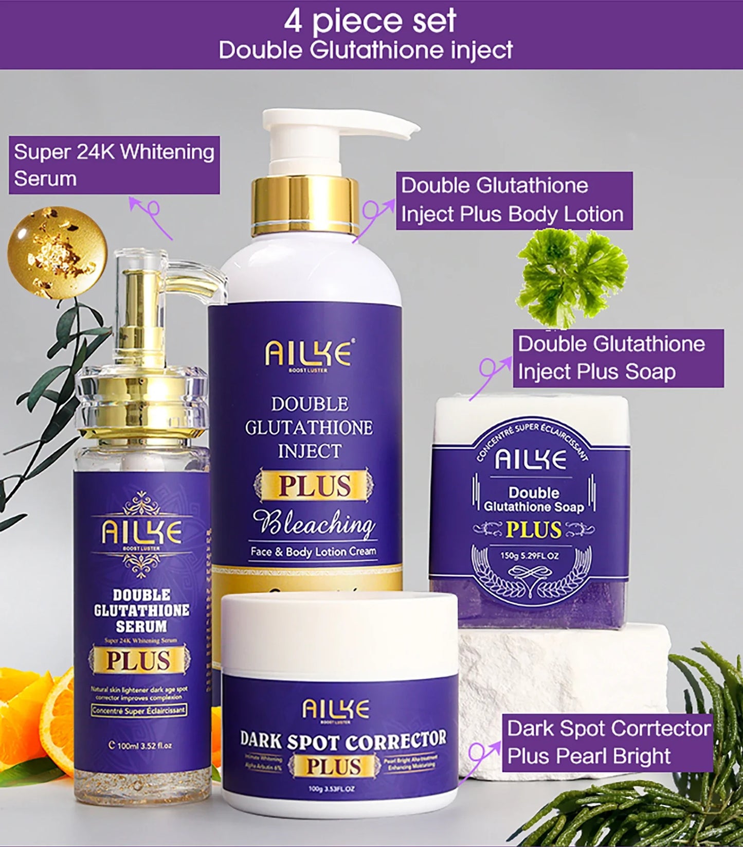 AILKE Glutathione Lightening Body Lotion – Moisturizing & Hydrating for Even Skin Tone and Dark Spot Improvement