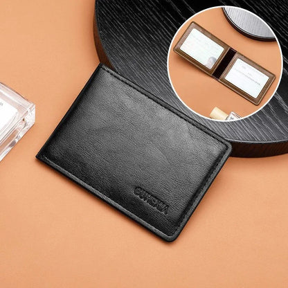 Retro Leather Driver’s License Wallet – Ultra-Thin Men’s ID Card Holder with Coin Purse, Multifunctional Slim Solid Color Short Wallet