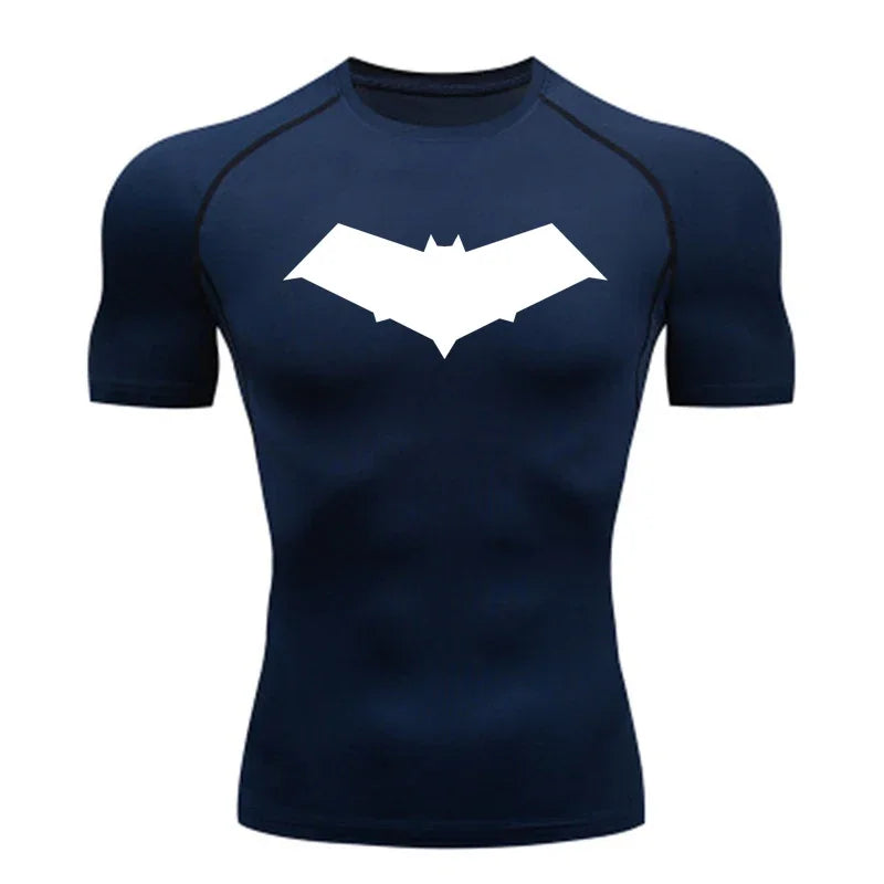 Men’s Summer Casual Compression T-Shirt — Quick-Dry Bat Print Fitness, Gym, MMA Rashguard Workout Tee