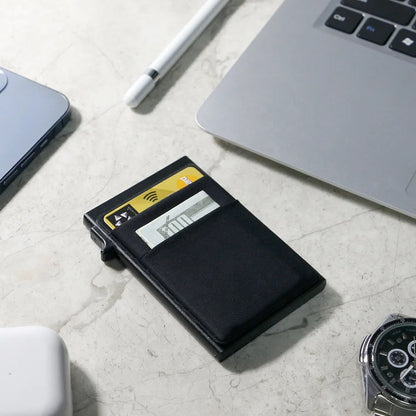 RFID Credit Card Holder for Men, Thin Slim Luxury Metal Mini Minimalist Wallet, Bank & ID Cardholder Case