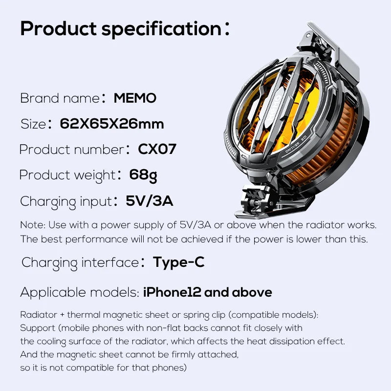 MEMO CX08 CX07 CX04 DLA6 Magnetic Semiconductor Mobile Phone Cooler – Fast Cooling Radiator for Phones