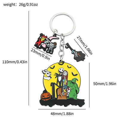 Jack & Sally Halloween Keychain - Nightmare Before Christmas Inspired Couple Keyring Gift