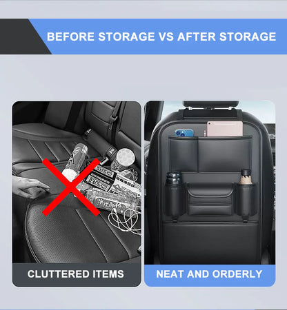 All-in-One Car Seat Back Storage Bag – Upgraded 6 Pocket Organizer with Hook, Tissue Holder, Anti-Kick Pad & Cup Holder