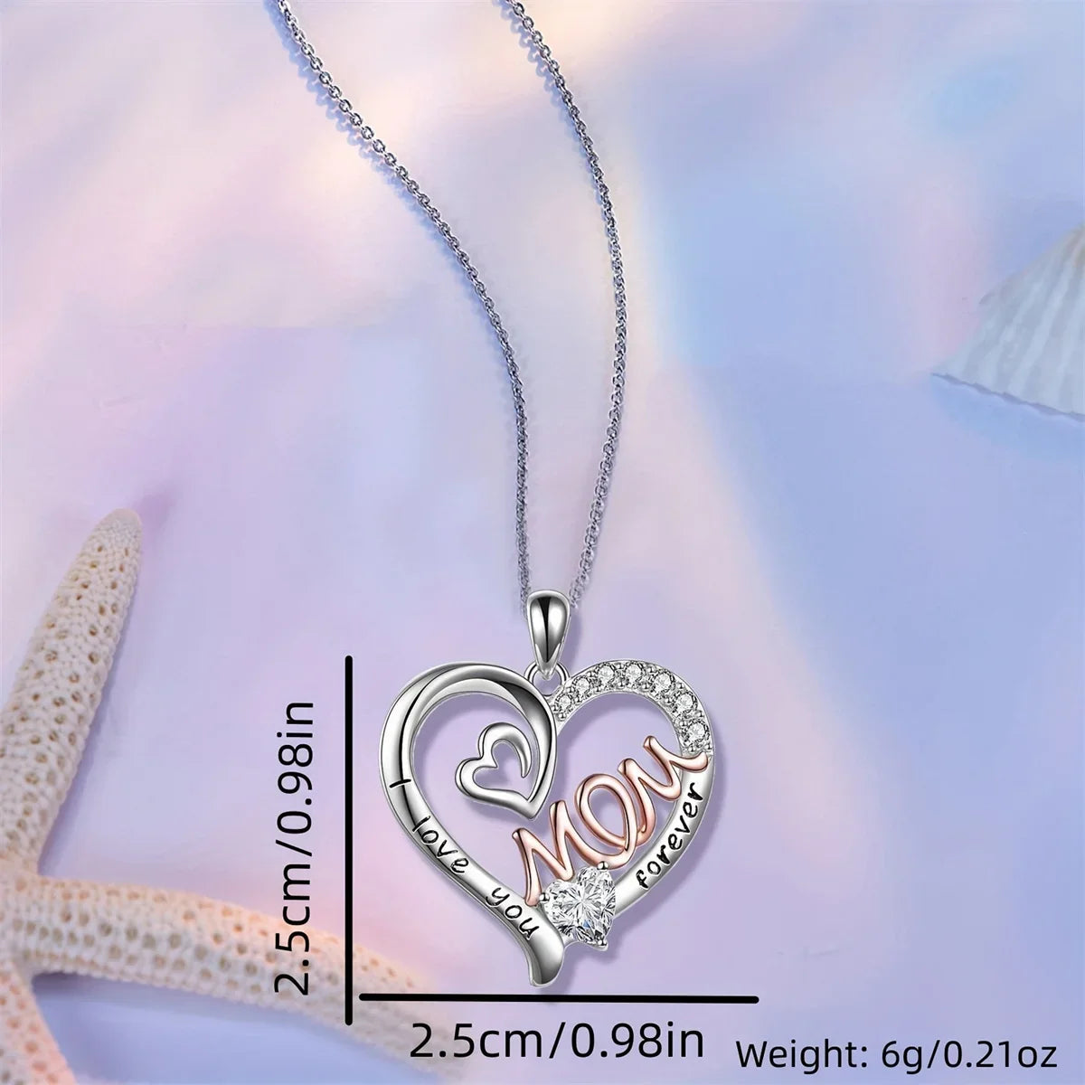 Love Heart Mom Pendant Necklace - Elegant White K-Plated Jewelry Gift for Mother’s Day & Special Moments