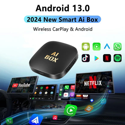 Android 13 CarPlay Smart AI Box - Wireless Android Auto Adapter for Car Intelligent Systems, Supports Netflix and YouTube