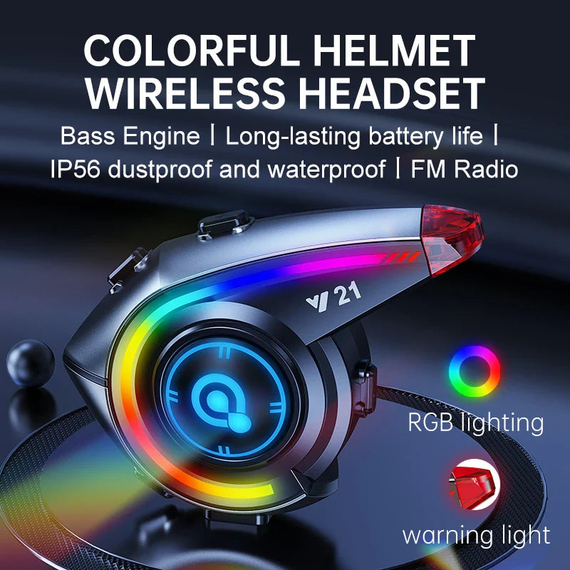 KEBIDUMEI Y21 Motorcycle Helmet Bluetooth Headset — Earphone Music Player with FM Radio & SOS Warning Light