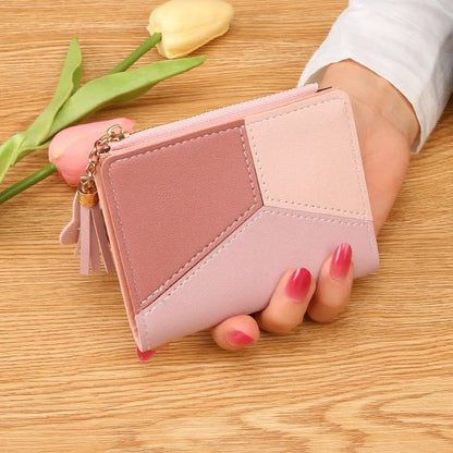 Fashion Women’s Zipper Wallet – Short Patchwork Leather Coin Purse, Card Holder & Phone Pouch Clutch