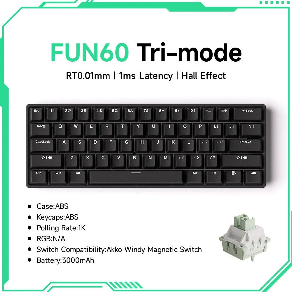 Akko MonsGeek FUN60 60% Mechanical Gaming Keyboard – Magnetic Switch, 8K Rapid Trigger, ARGB HE/TMR Custom Keyboard
