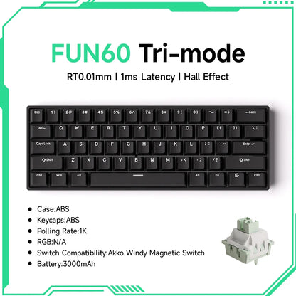 Akko MonsGeek FUN60 60% Mechanical Gaming Keyboard – Magnetic Switch, 8K Rapid Trigger, ARGB HE/TMR Custom Keyboard