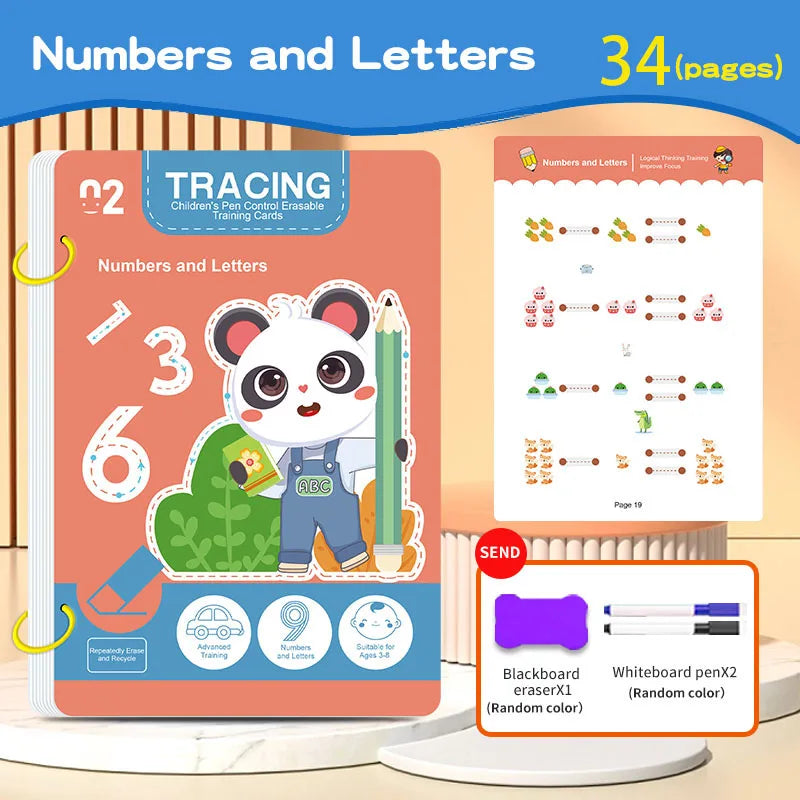 34-Page Reusable Magic Tracing Workbook - Educational Drawing & Pen Control Practice Set