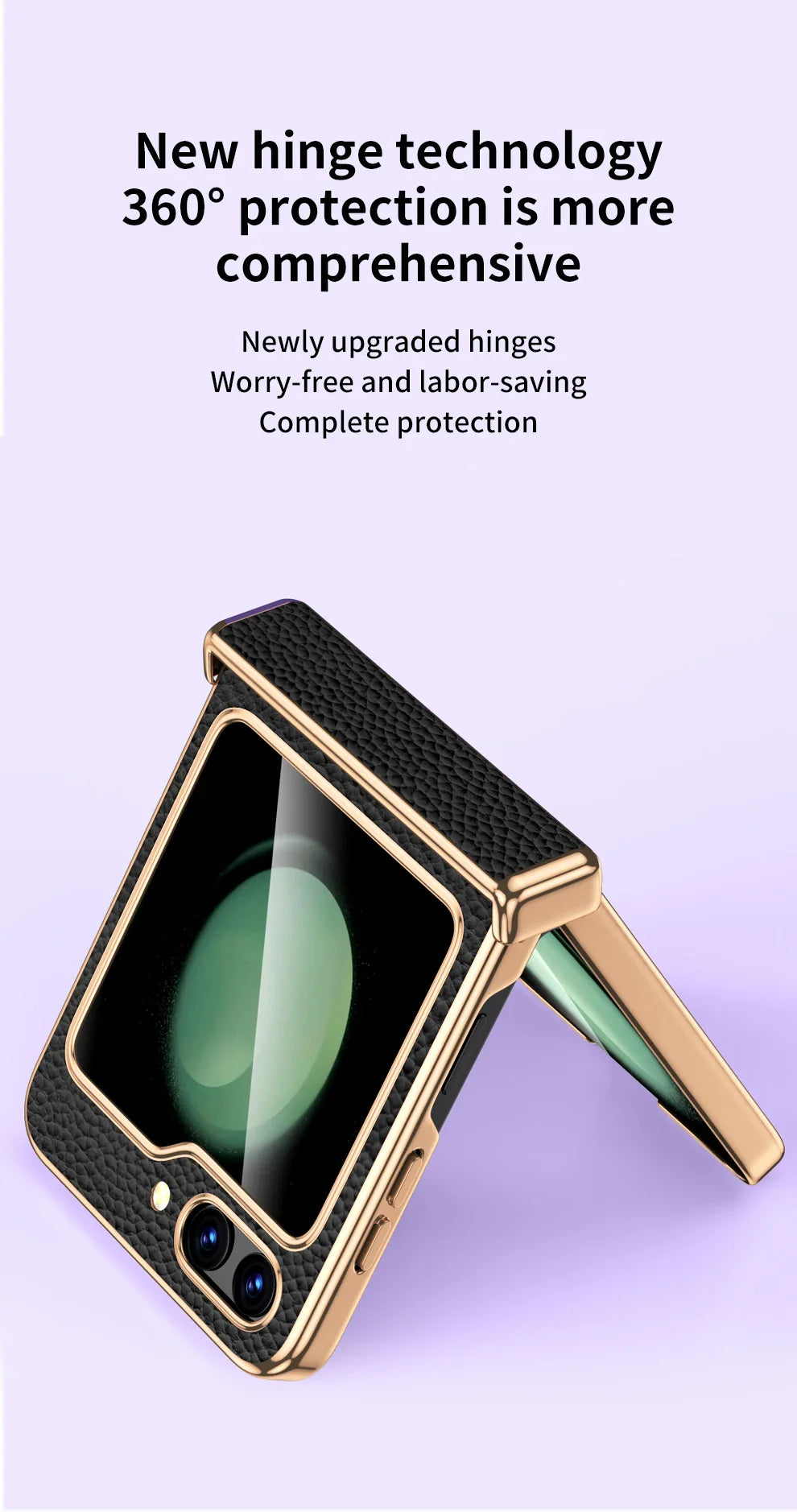 Cowhide Leather Samsung Galaxy Z Flip Case — Luxury Hinge Protection Cover with Tempered Glass for Flip 5/6/7